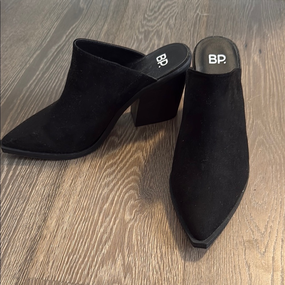 bp Black Suede Mules with Pointed Toe